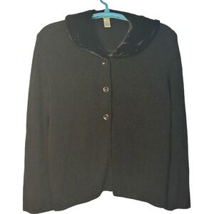J Jill Knit Cardigan Velvet Collar Rayon Silk Linen Blend‎ Button Front Black XL